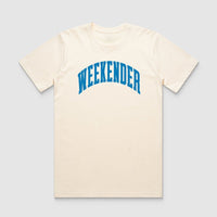 Thumbnail for Cream Weekender Varsity Tee - Because Weekend