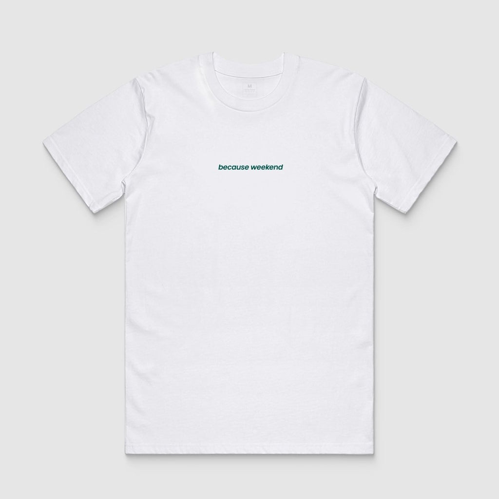 White/Viridian Logo Tee - Because Weekend